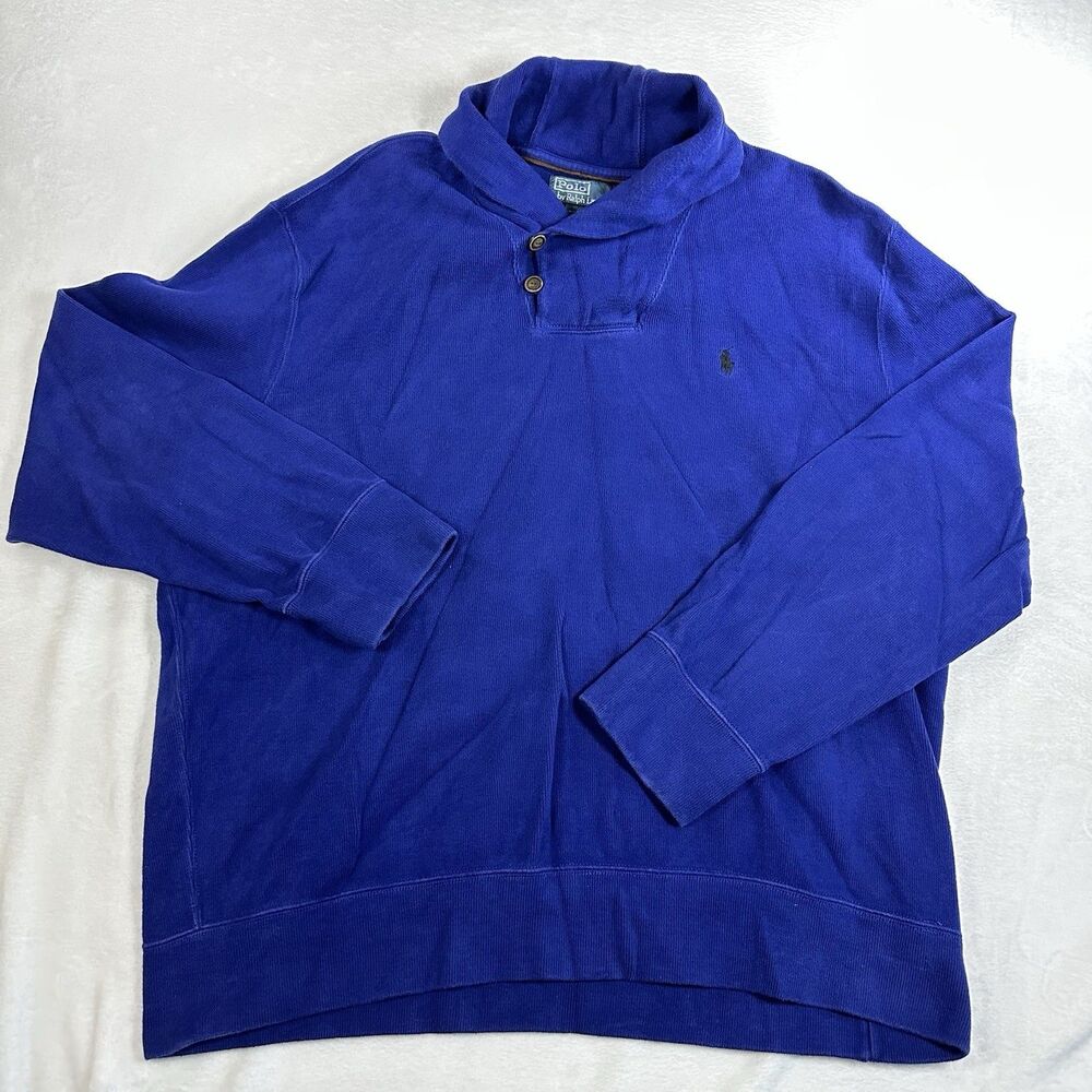 Polo Ralph Lauren Shawl Collar Sweatshirt Mens‎ XXL Blue Pullover Pony Logo